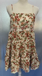 American Eagle Kleid Damen Gr. M creme Blumen Herbst bestickt Träger Mini Sonne - Bild 1 von 8