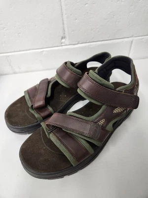 全新无标签 Timberland 男式皮革鞋面凉鞋,10 码,棕色/橄榄绿色 62004 — 第 1/4 张图片