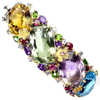 925 Sterling Silver Bangle Antique Ametrine 72ct Citrine Topaz Gemstone 6.5in - Image 1 of 4