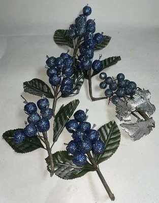 Enfeites de Natal vintage uvas glitter açúcar frisado frutas azul - Imagem 1 de 4