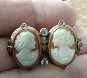 Antique Victorian Beautiful 10K Gold 4.7 Grams Double Cameo Lady  Brooch Pin. - Picture 1 of 8