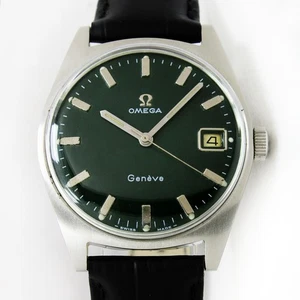 Vintage Omega Geneve Winding Date Green Dial 34mm Men Steel Watch C. 1962 - Picture 1 of 11