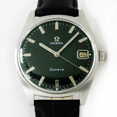 Vintage Omega Geneve Winding Date Green Dial 34mm Men Steel Watch C. 1962 - Image 1 of 4