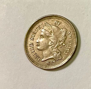 1867 USA THREE CENTS Nickel nice piece light circulation hint lustre - Picture 1 of 2