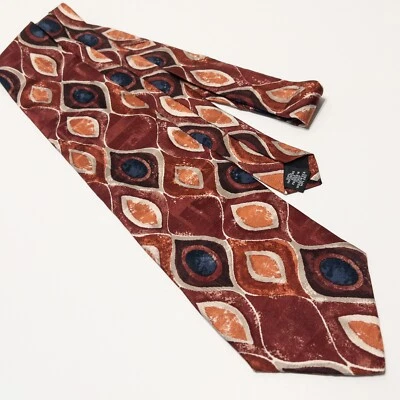 Via Manzoni 男式正式领带丝绸深红色蓝色橙色复古抽象领带 — 第 1/4 张图片