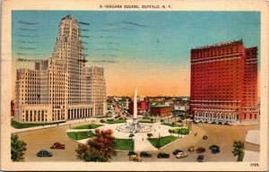 Vintage Buffalo New York NY Niagara Square Straßenansicht 1940er Leinenansicht Postkarte - Bild 1 von 2