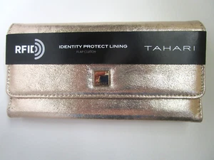 TAHARI RFID PROTECTION METALLIC GOLD FLAP CLUTCH WALLET - NWT - Picture 1 of 6
