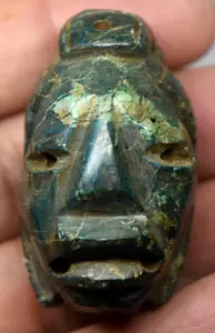 Ancient Pre-Columbian Carved Jade/Green Stone Head Face - Picture 1 of 7