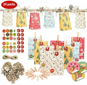 24X Adventskalender zum Befüllen Tüten & Aufkleber Stoffbeutel DIY Geschenktüten - Bild 1 von 11