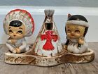 Vntg 2" Native American Little Indian Boy And Girl Salt And Pepper Shaker W/Base