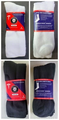Brooklyn Diabetic Socks 10-16 L XL 2 Pack Black White Extra Wide Mid Over Calf - Image 1 of 4