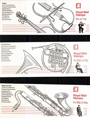 UK 1986 THREE BOOKLETS MUSICAL INSTRUMENTS QUEEN ELIZABETH II 16 STAMPS MNH - Image 1 of 4