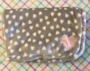 Carters White Gray Heart Baby Blanket Pink Heart Plush Security Lovey 30x40 - Picture 1 of 4