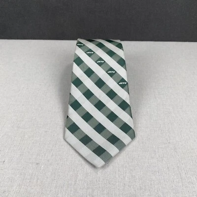 New York Jets Necktie Mens Green White NFL Licensed Football Sports Plaid Check - Изображение 1 из 4
