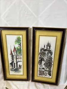 V. Ahced Original Art Chateau Frontenac & St. Louis Gate Drawing w/Watercolor - Picture 1 of 11