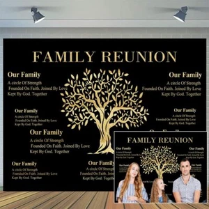 Family Reunion Backdrop 7 x 5 ft Black Golden Family Tree We are Family Photo... - Picture 1 of 5