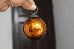 Vtg KUGEL Round Ball Amber Honey mercury Glass Christmas Tree Ornament Home Deco - Picture 1 of 9