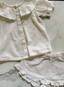 Little girls white cotton pajama 2 piece set shorts Peter Pan collar 5-6 year co - Picture 1 of 6