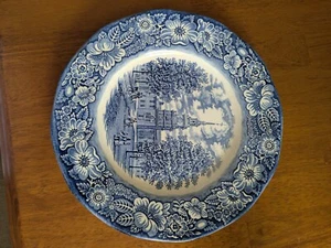 Vintage Liberty Blue Staffordshire Ironstone Dinner Plate Independence Hall - Picture 1 of 2