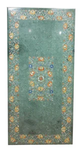 Sofisticado sofá central de mármol verde de 48"x24" mesa de comedor obra de arte de piedra múltiple - Imagen 1 de 10