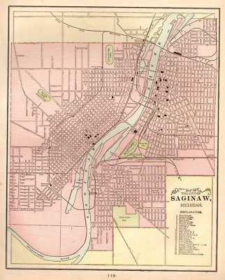 1901 Antique SAGINAW Michigan Map Vintage George Cram Map of Saginaw MI 4449 - Image 1 of 3
