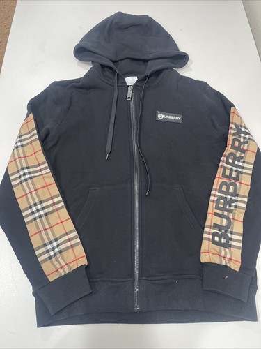 Felpa con cappuccio e zip intera Burberry vintage a quadri nera S