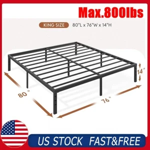 King Size Metal Bed Frame 14 Inch Heavy Duty Sturdy Metal Platform Max.800lbs US - Picture 1 of 10