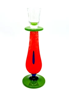 10" Czech Bohemian Multicolor Art Glass Candle Holder signed Rony Plesl - Picture 1 of 4