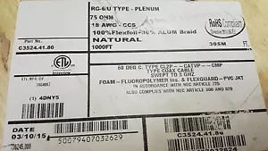 Carol C3524 Plenum RG6/U 18awg Premium FFEP 75Ohm Coaxial Cable Nat /250ft - Picture 1 of 12
