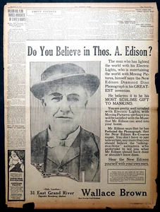 Zeitungsseite von 1916 - Glauben Sie an Thomas Edison? Große Phonograph Anzeige - Bild 1 von 1