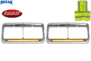 Biseles de faros cromados de 12"" para camión tira de luz LED amarilla para Peterbilt 378, 379 - Imagen 1 de 9