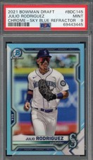 Julio Rodriguez 2021 Bowman Draft Chrome Sky Blue Refractor Rookie Card PSA 9