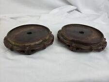 Pair of old chinese unusual wood stands - painted ceramics?