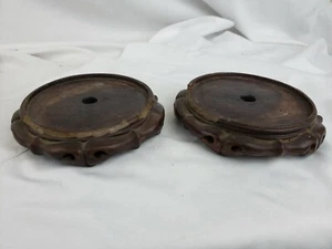 Pair of old chinese unusual wood stands - painted ceramics? - Picture 1 of 12