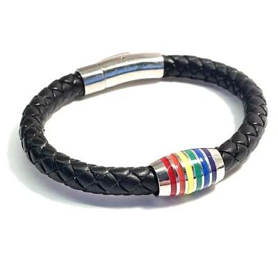 Men Bracelet Pride Stainless Steel Black Leather by Patricia Adelson - Image 1 of 3