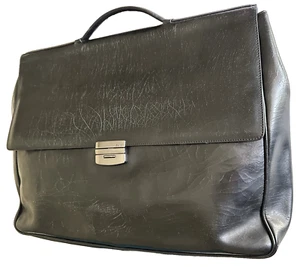 VTG EXTE Italy Black Leather 1990's Soft Attache Briefcase Business Bag PreOwned - Picture 1 of 17