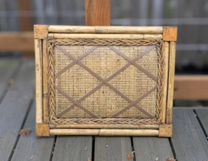 Vintage French Memory Board Natural Bamboo & Wicker w/Leather Straps 20"×16" - Picture 1 of 24