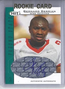 2004 exitoso fútbol americano Bernard Berrian esmeralda Fresno State tarjeta de novato autografiada - Imagen 1 de 2