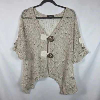 Kaktus Beige Open Weave Mesh Short Sleeve Cardigan Sweater Women's Size Large - Image 1 of 4