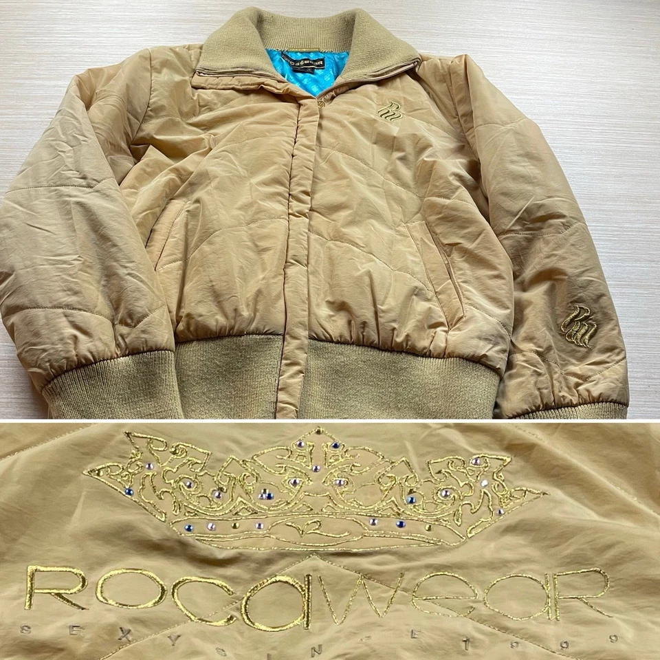 Y2K Vintage Rocawear Jacket Women’s Puffer Bling Rhinestone XL Gold - Image 1 of 4