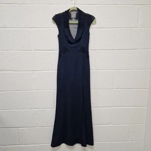 Reiss Jessica Maxi Dress UK 6 Prom Wedding Bridesmaid Navy Blue Mesh Back Lace - Picture 1 of 17