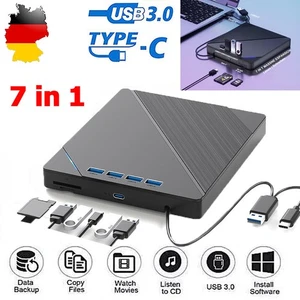 7 in 1 Externes CD/DVD Laufwerk USB 3.0 Brenner Player für PC Laptop Windows 10 - Bild 1 von 17