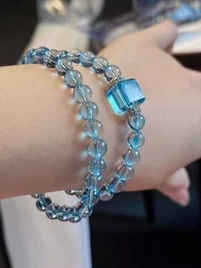 Premium Natürliches Eis-Typ Blau Aquamarin Doppelstrang Armband - Bild 1 von 6
