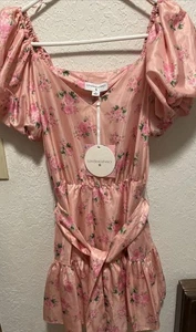 Vestido Floral Love Shack Elegante Para Target Cecile Manga Abullonada Rosa Talla 2 Nuevo con Etiquetas - Imagen 1 de 17