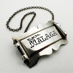 MALAGA DECANTER BOTTLE LABEL SILVER PLATE VICTORIAN 19th Century - Picture 1 of 3