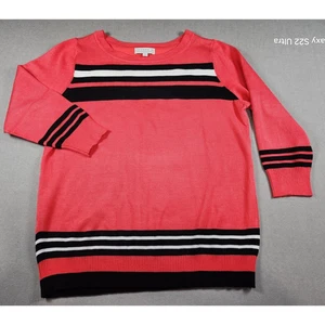 Joseph A Womens Sweater Medium Orange Stripe Preppy Career Office Church Normcor - Picture 1 of 5