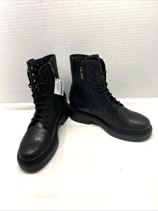 Igi & Co Black Leather Ankle Combat Boot Sz 7 Zipper Lace Up Made in Italy New - Picture 1 of 13