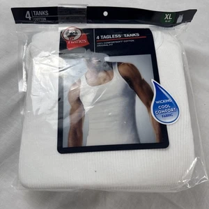 Hanes Canotte Uomo Senza Etichetta Taglia XL 46”-48” Bianco Cotone Vestibilità Originale Confezione da 4 - Foto 1 di 10