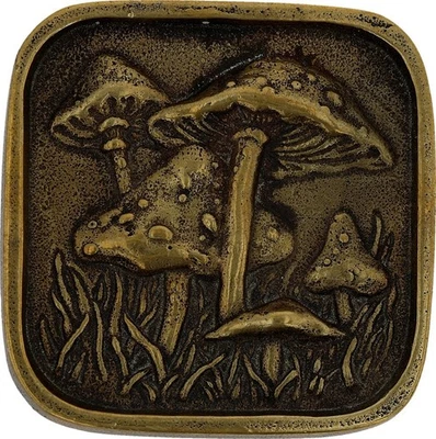 Fivela de cinto vintage bronze cogumelos mágicos cogumelos psicodélicos hippie 420 década de 1970 - Imagem 1 de 4