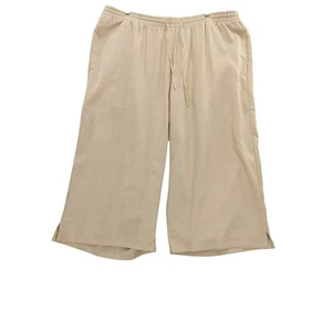 Woman Within 26WP Wide Leg Cropped Linen Blend Drawstring Pants - Picture 1 of 6